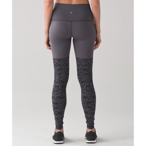 Lululemon Wunder Under Pant High Rise Engineered Print Gray Floral - Picture 2 of 10